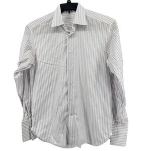 Ermenegildo Zegna French Cuff Shirt Mens 16 White Purple Striped Luxury